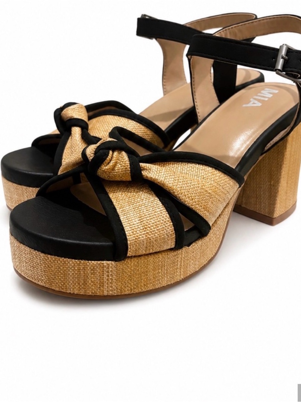 MIA Black & Natural Woven Knot Platform Sandals